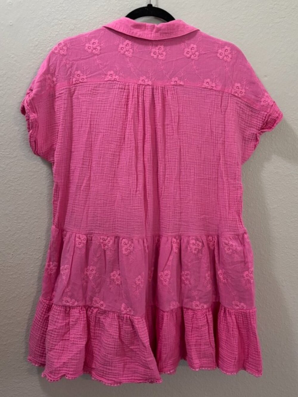 Umgee Pink Floral Embroidered Boho Babydoll Cotton Mini Dress Size Small - Picture 2 of 4